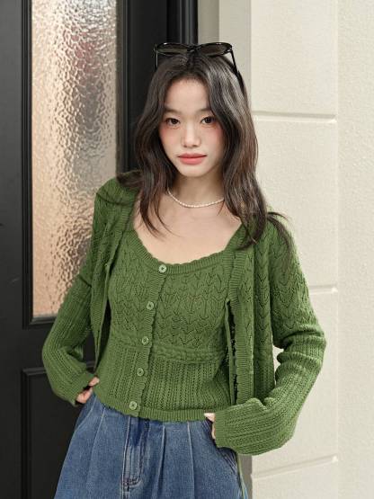 Green Cardigan and Cami