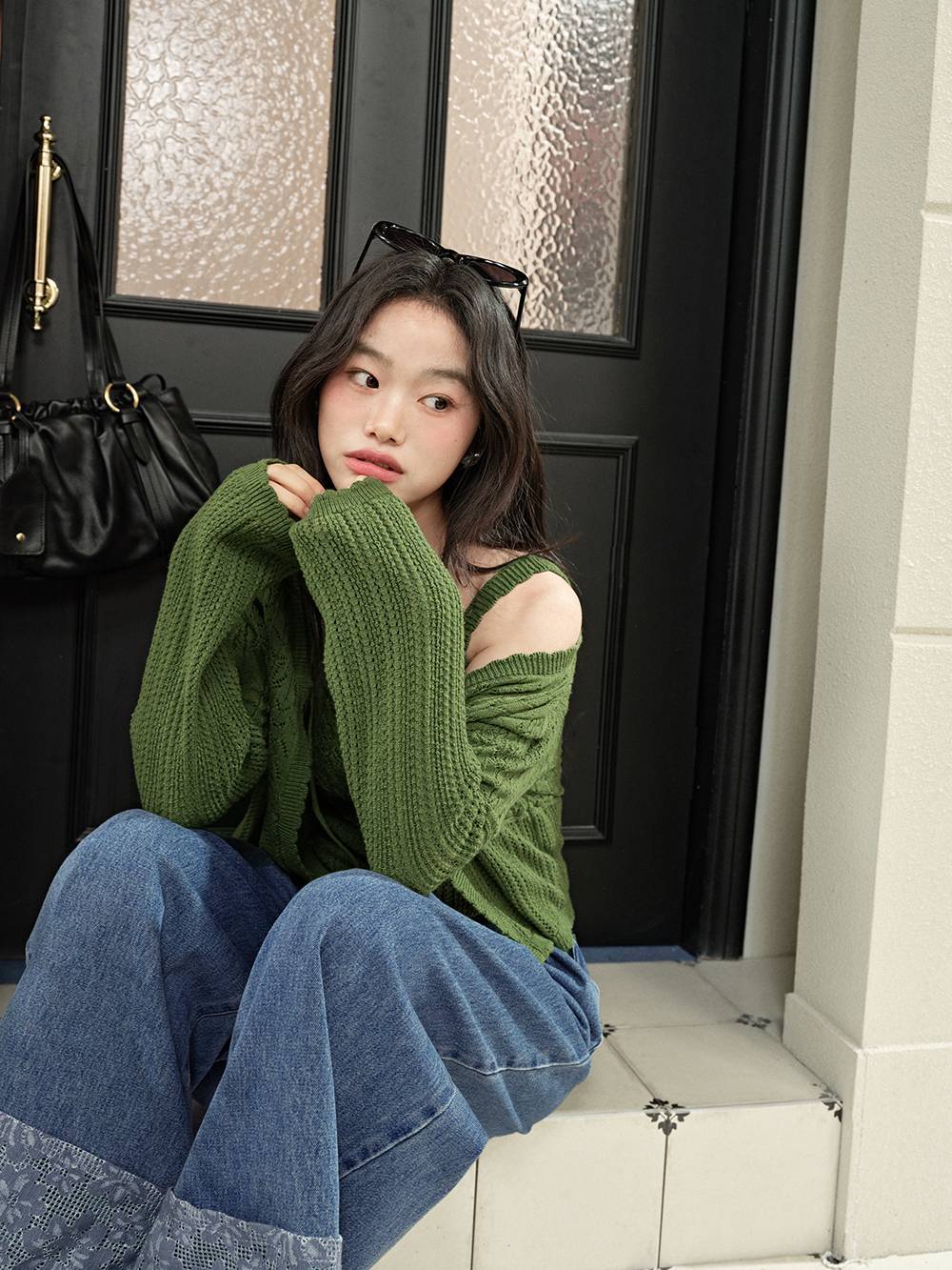 Green Cardigan and Cami