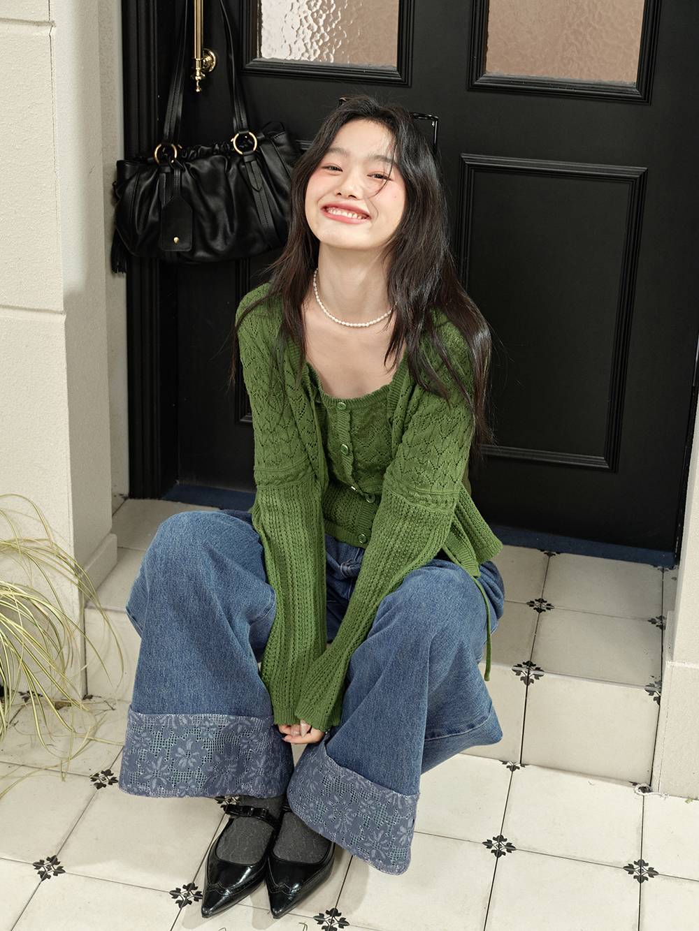 Green Cardigan and Cami