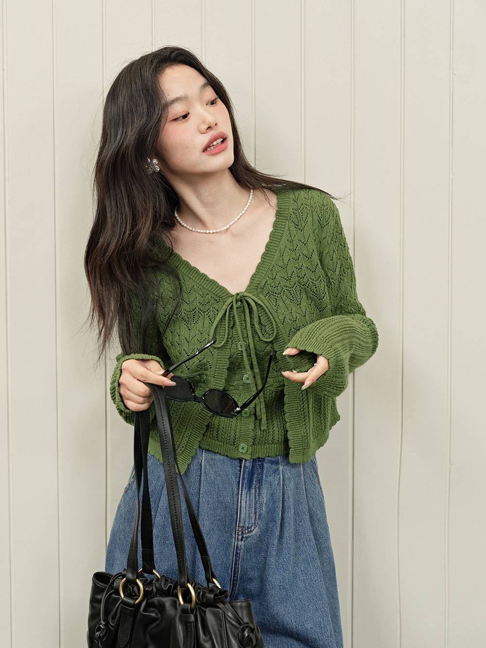 Green Cardigan and Cami