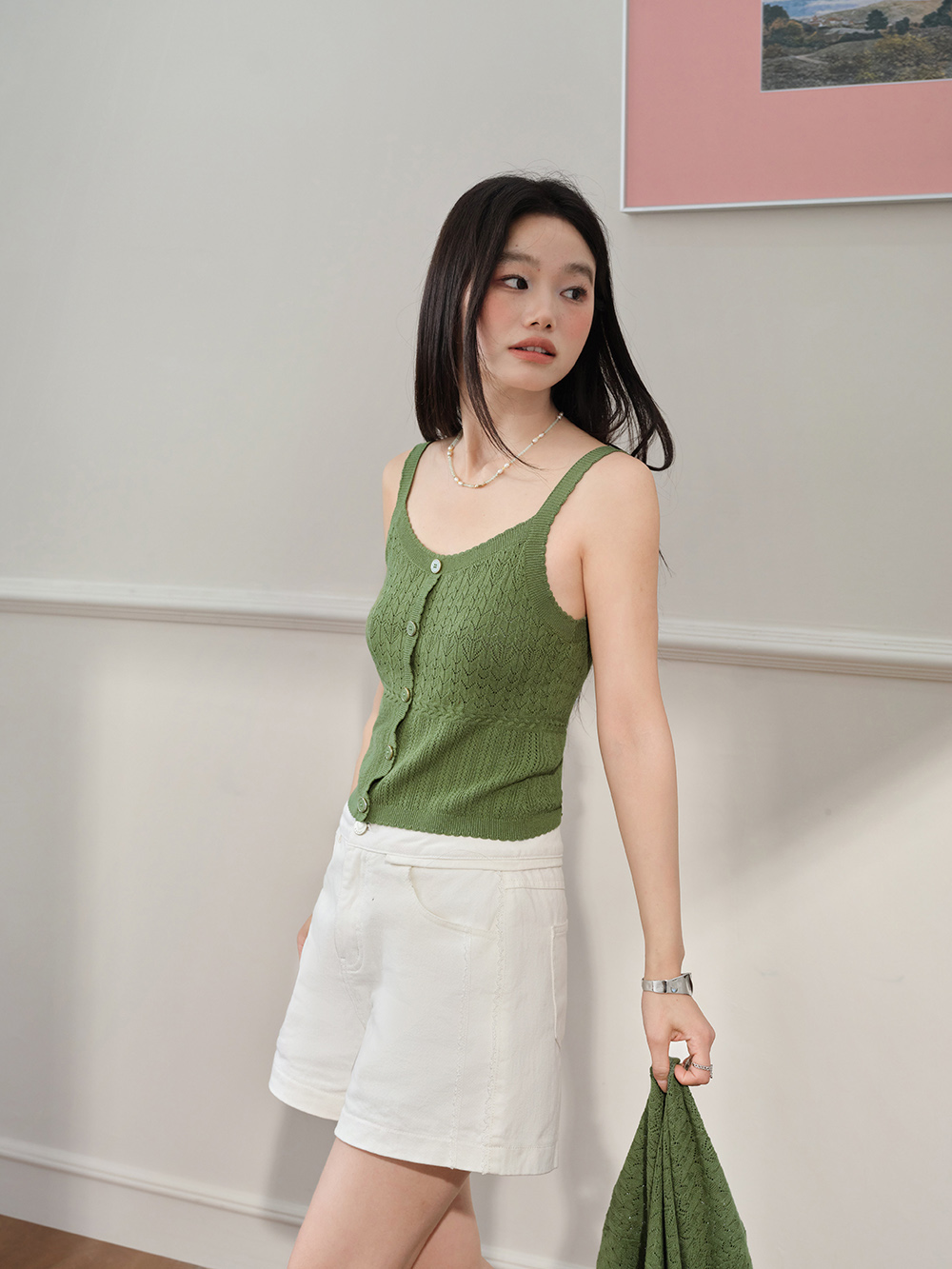 Green Cardigan and Cami