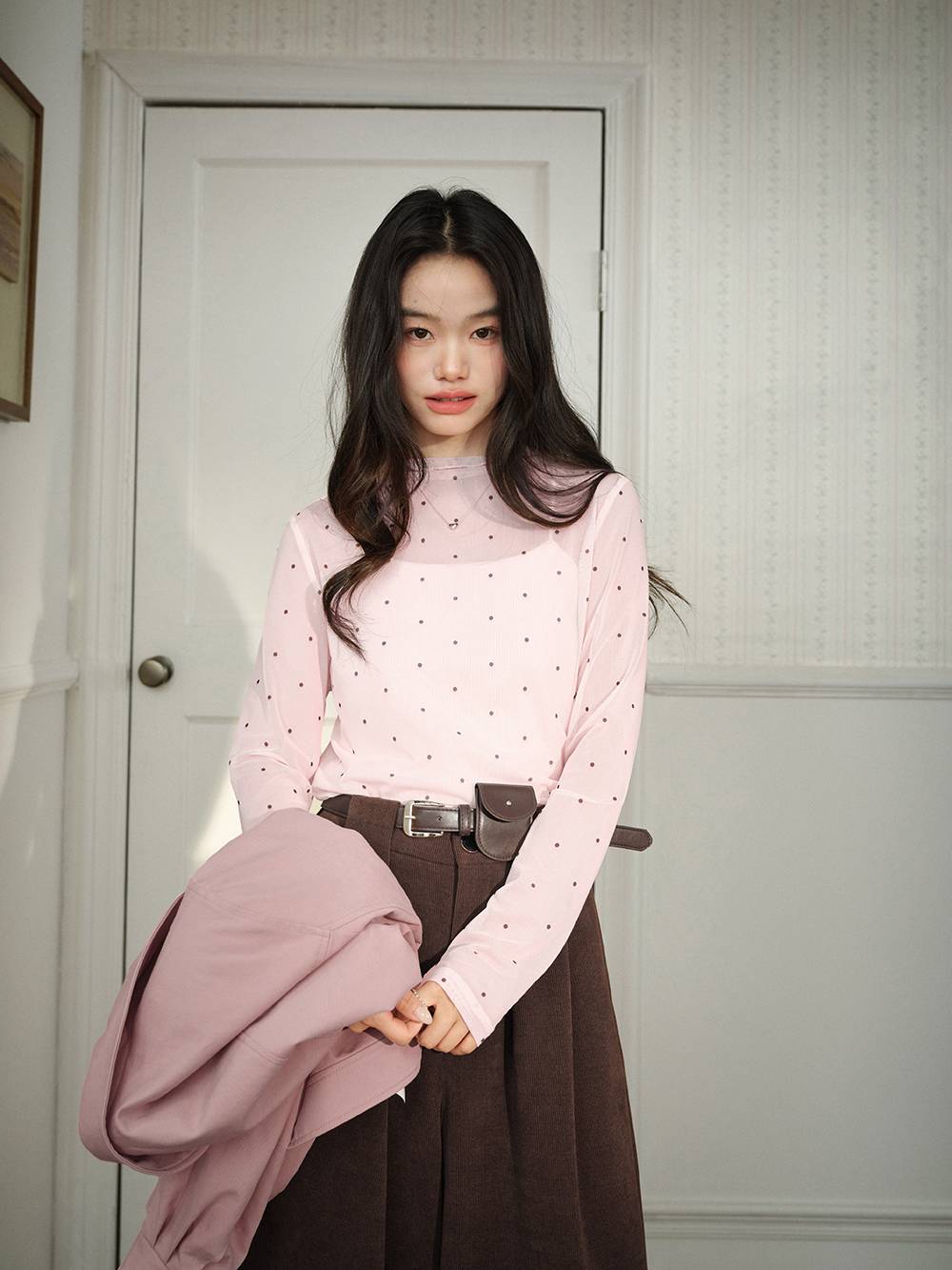 Sheer Polka Dot Long-Sleeve Top