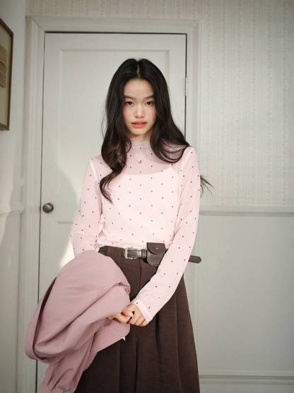 Sheer Polka Dot Long-Sleeve Top