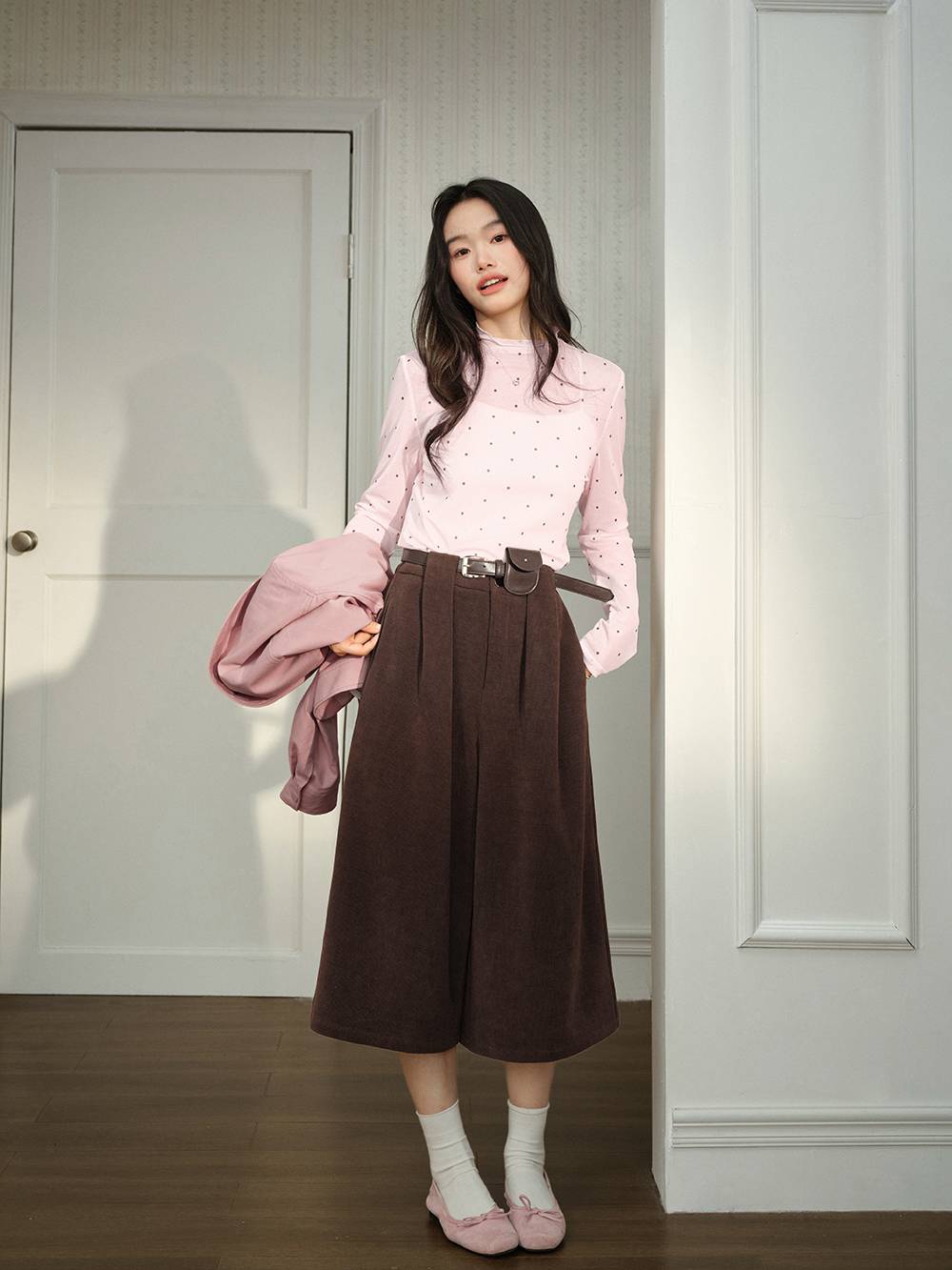 Sheer Polka Dot Long-Sleeve Top
