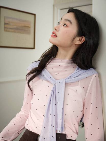 Sheer Polka Dot Long-Sleeve Top