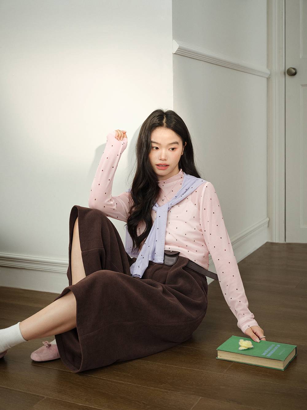 Sheer Polka Dot Long-Sleeve Top