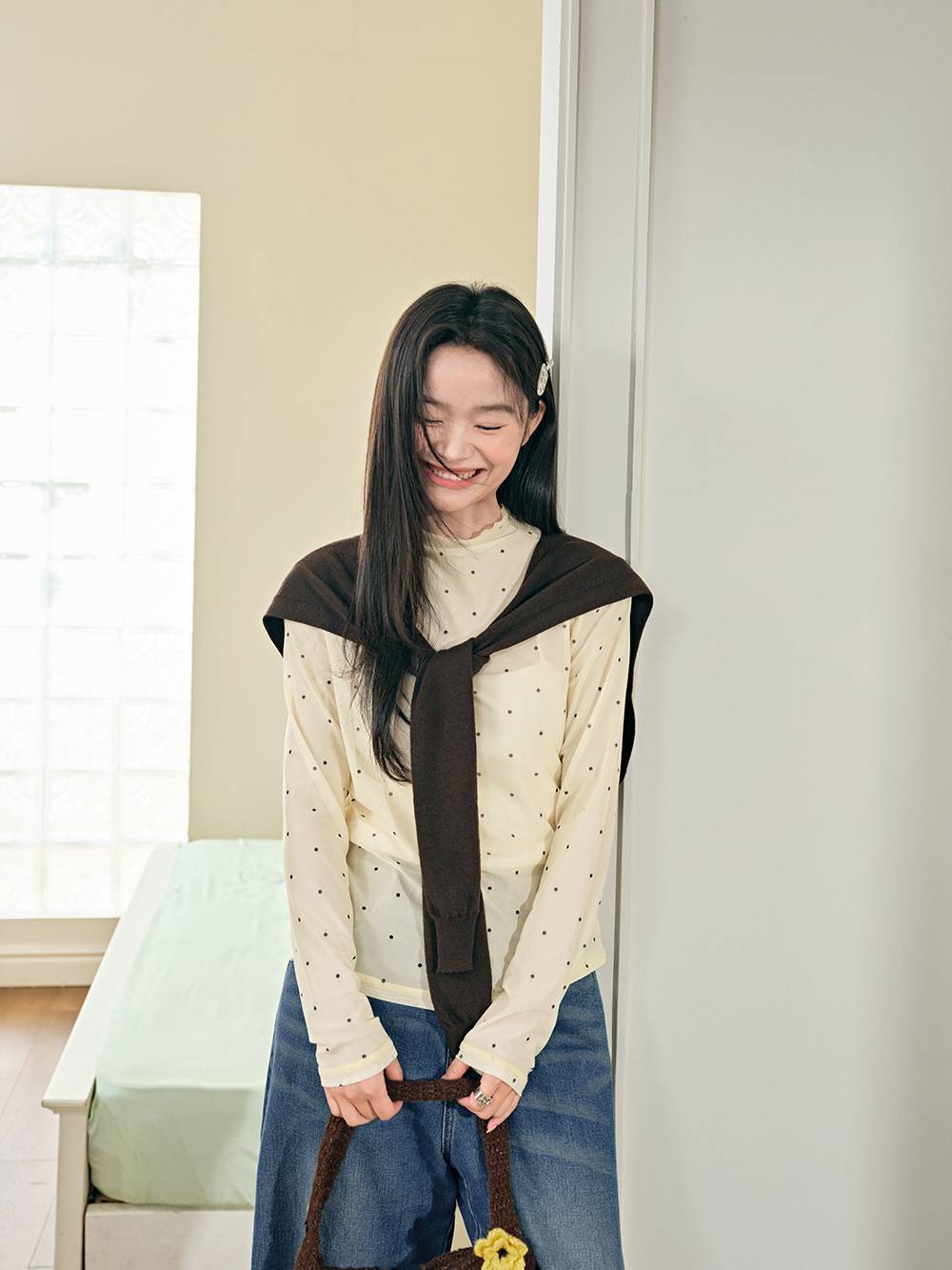 Sheer Polka Dot Long-Sleeve Top