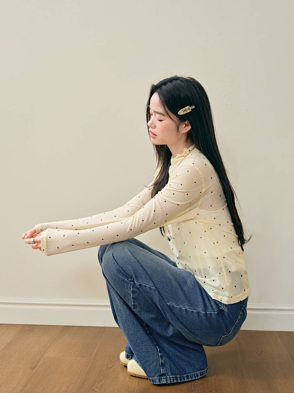 Sheer Polka Dot Long-Sleeve Top