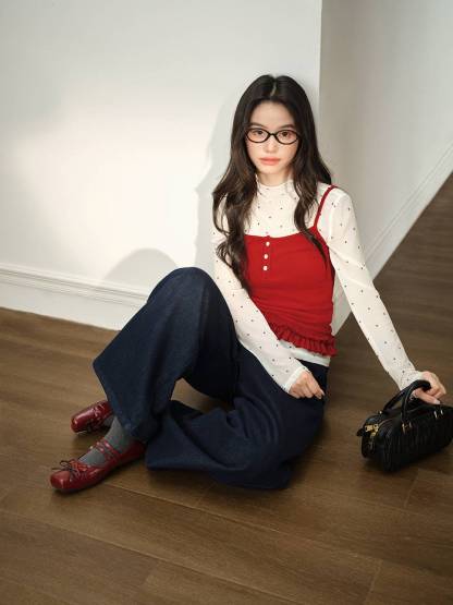 Sheer Polka Dot Long-Sleeve Top