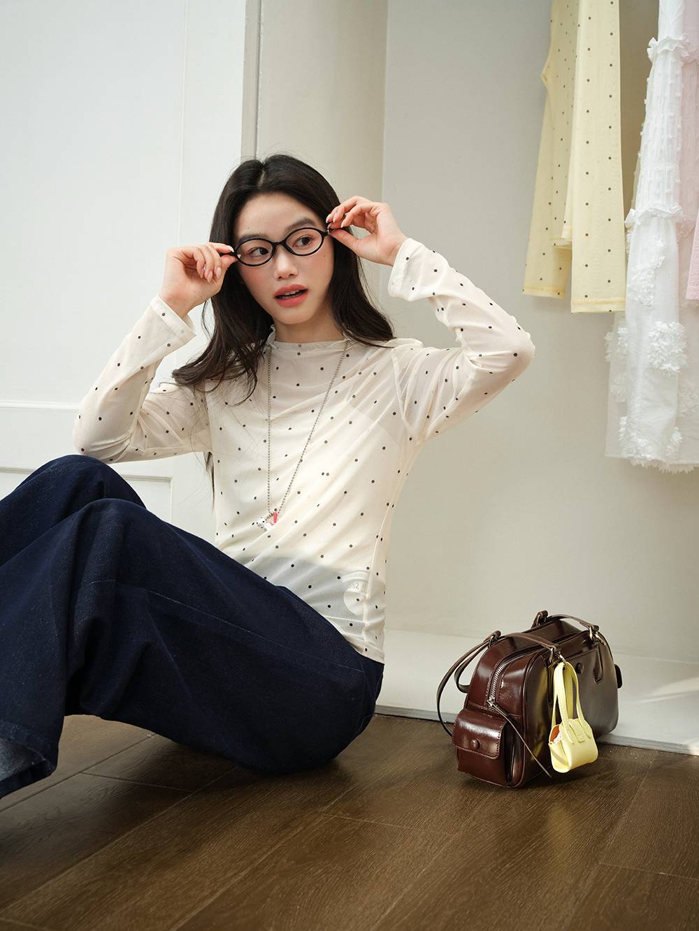 Sheer Polka Dot Long-Sleeve Top