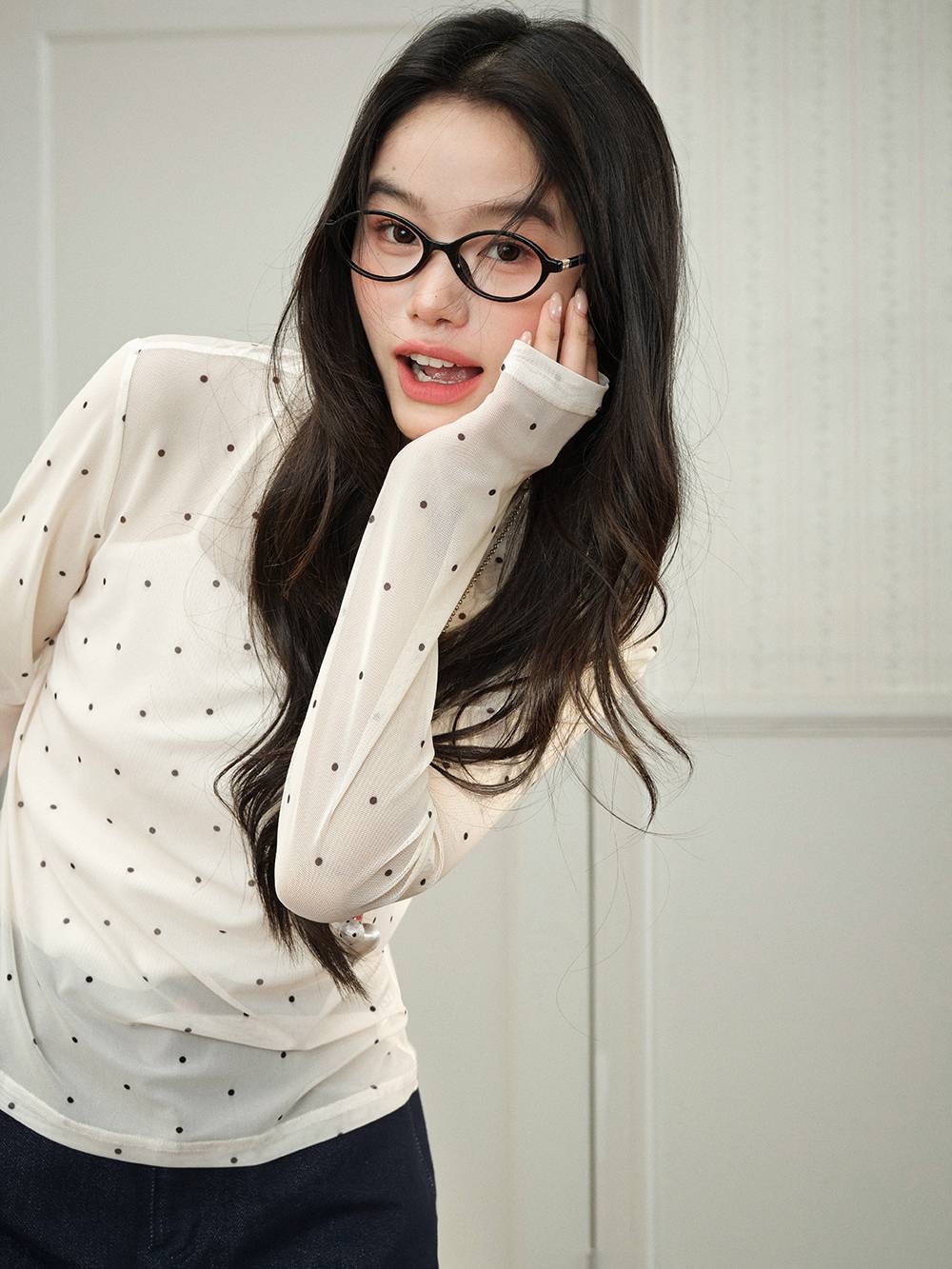 Sheer Polka Dot Long-Sleeve Top