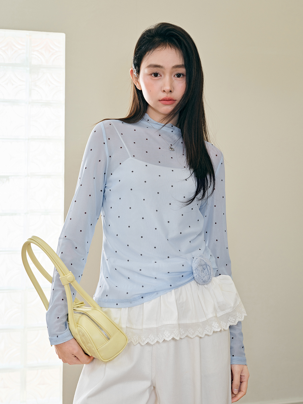 Sheer Polka Dot Long-Sleeve Top