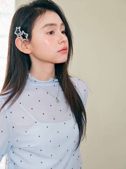 Sheer Polka Dot Long-Sleeve Top