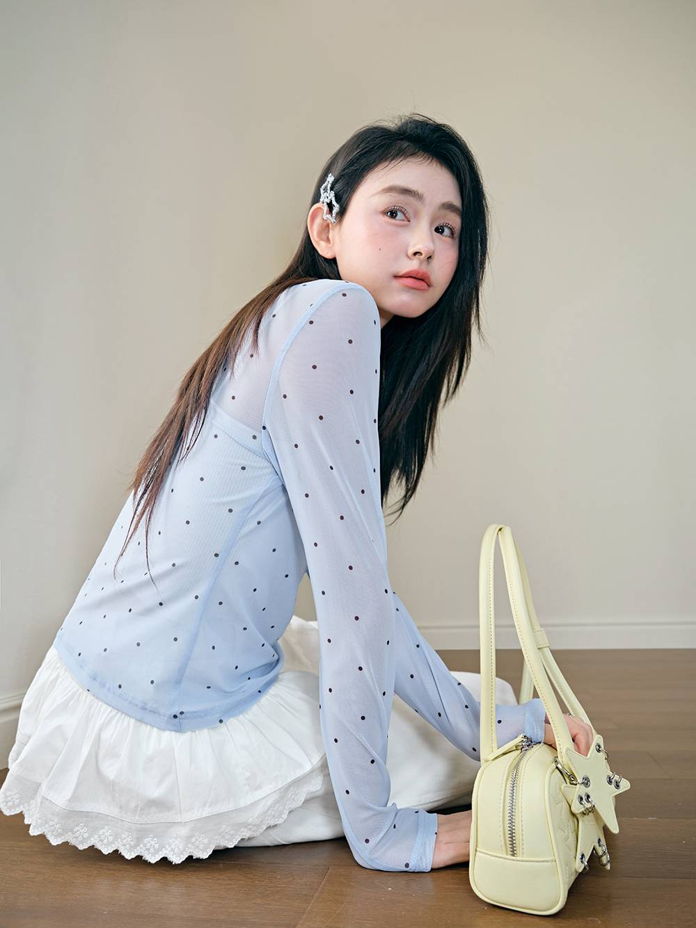 Sheer Polka Dot Long-Sleeve Top