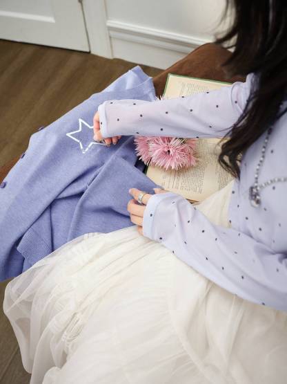 Sheer Polka Dot Long-Sleeve Top