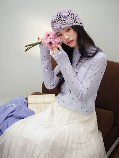 Sheer Polka Dot Long-Sleeve Top