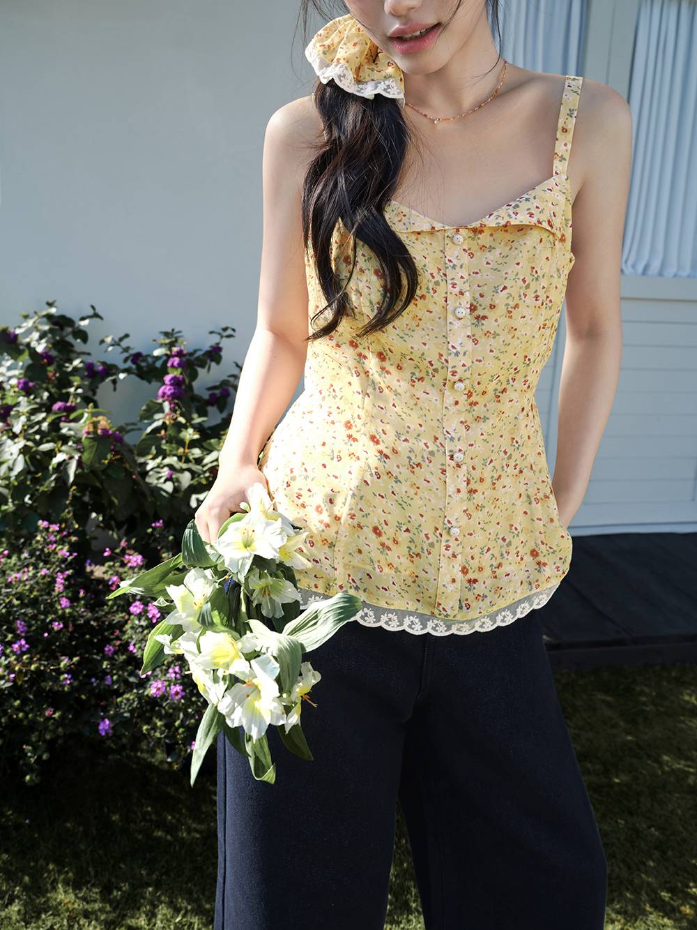 Floral Cami with Matching Hair Scrunchie