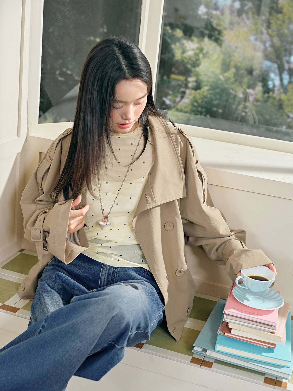 Sheer Polka Dot Long-Sleeve Top