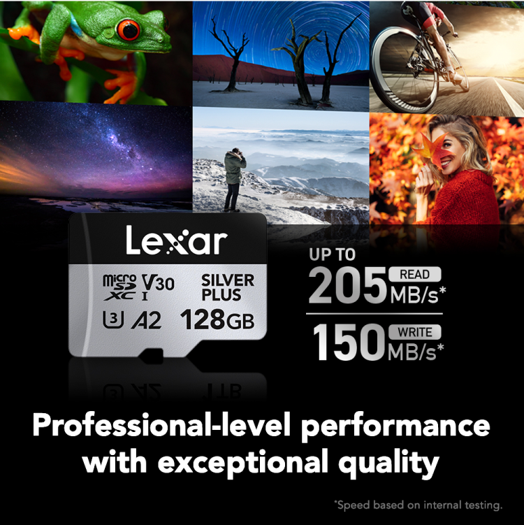 Lexar Professional Silver Plus 128GB microSDXC UHS-I V30 (205MB/s) -  Recommended Memory Card