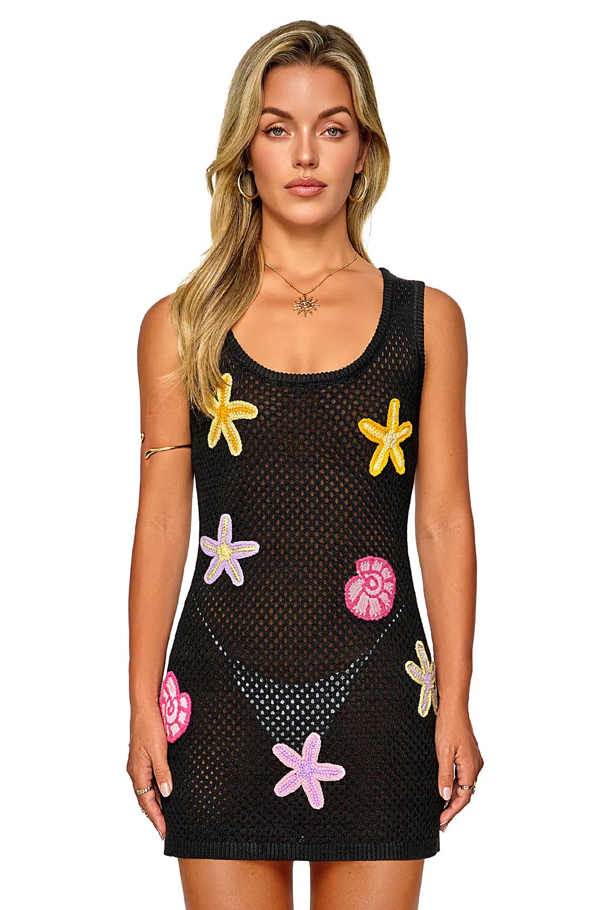 3D Starfish & Shells Crochet Beach Cover Up Dress