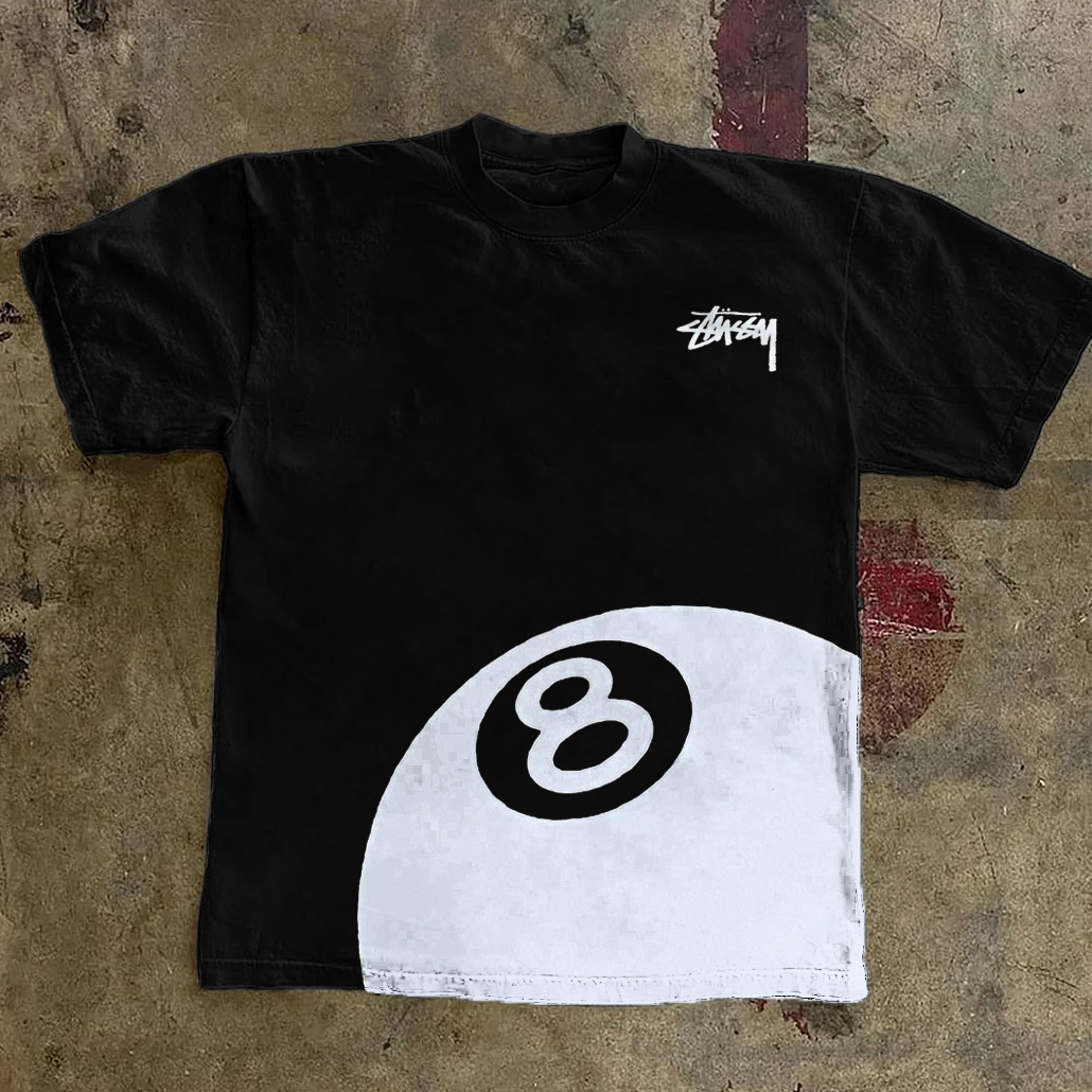 Fashion Billiards Print Short Sleeve T-shirt-Veya