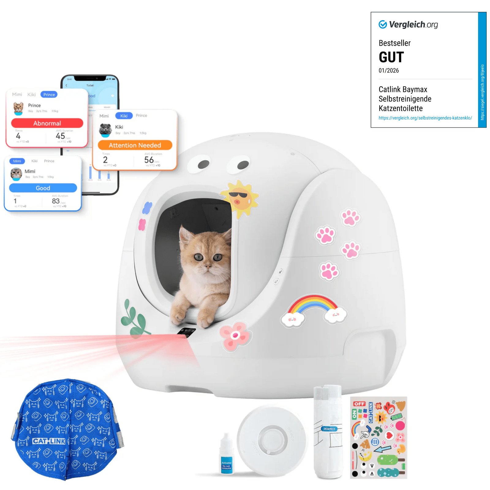 Catlink Baymax (White/ Pink) Self-Cleaning Litter Box