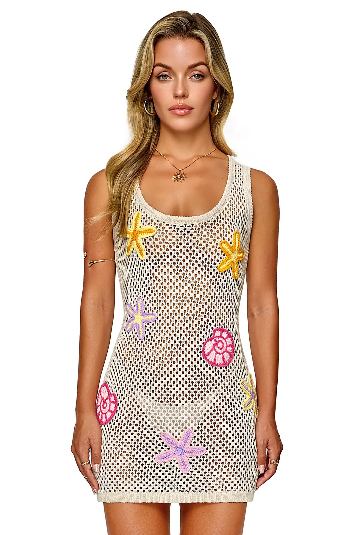 3D Starfish & Shells Crochet Beach Cover Up Dress