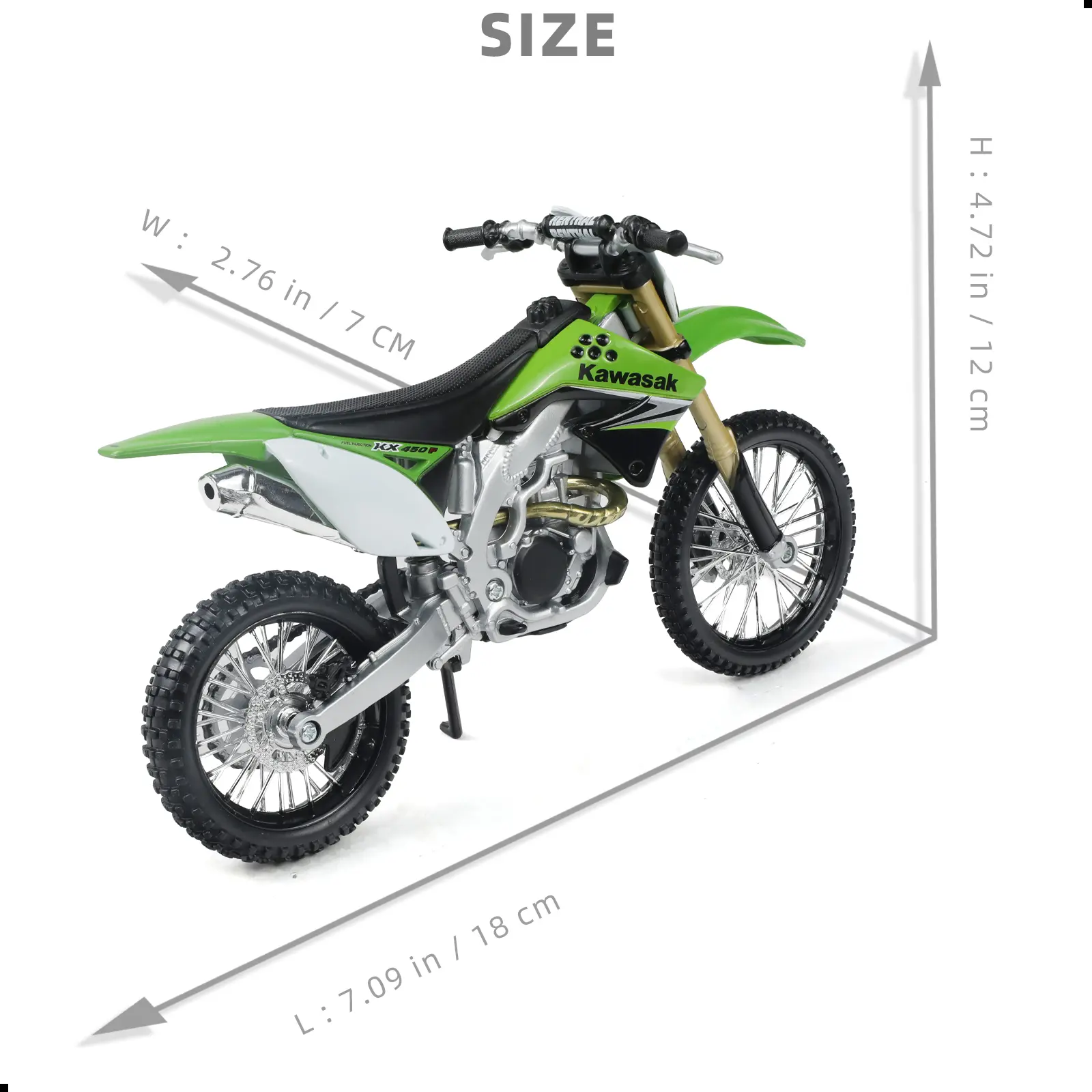 1/12 Scale KX450F Style Motocross Dirt Bike Model – Off-Road Motorcycle Replica with Realistic Suspension, Tire Tread and Exhaust Details, Collectible Moto Gift for Kids and Adults Green