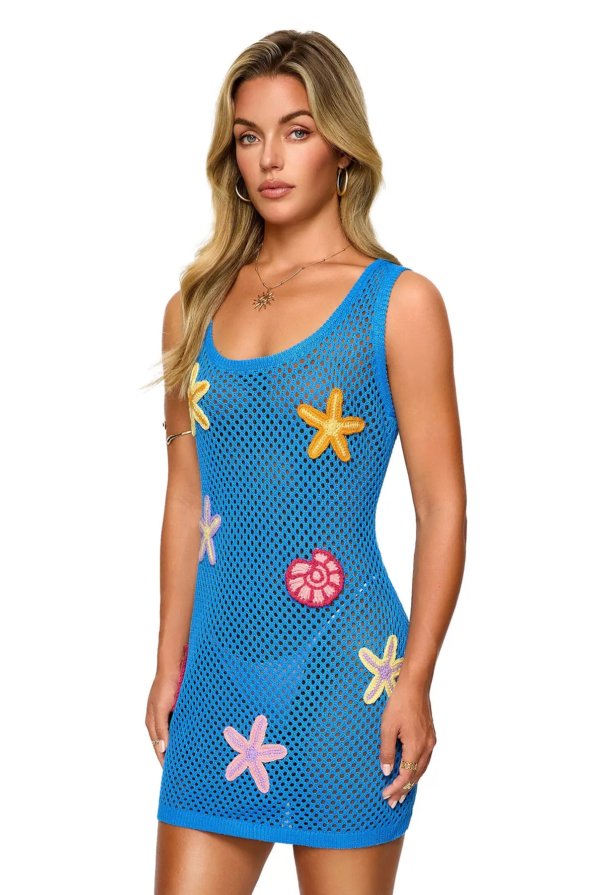 3D Starfish & Shells Crochet Beach Cover Up Dress