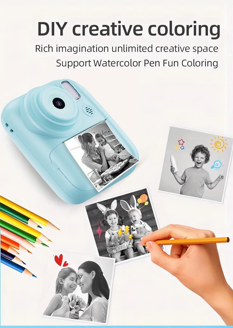 Instant photo DIY printing camera with video recording, photo taking, photo printing DIY, game playing, music listening, 5 major functions