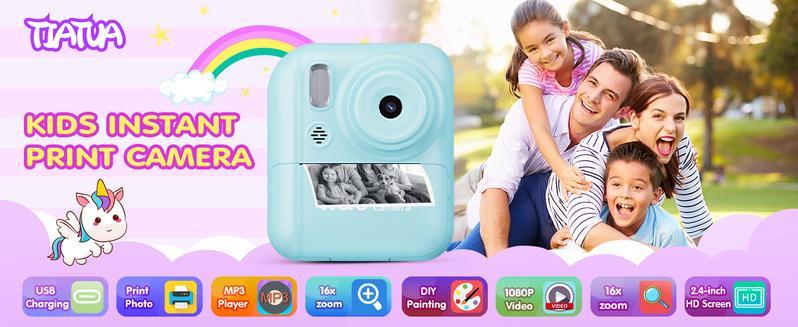 Instant photo DIY printing camera with video recording, photo taking, photo printing DIY, game playing, music listening, 5 major functions