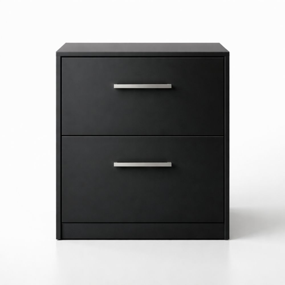 Commode en bois noir avec poignées métalliques à 2 tiroirs