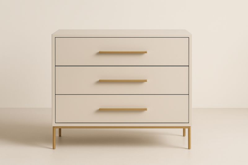 Commode 3 tiroirs Bois Acier Beige 80x40x75 cm