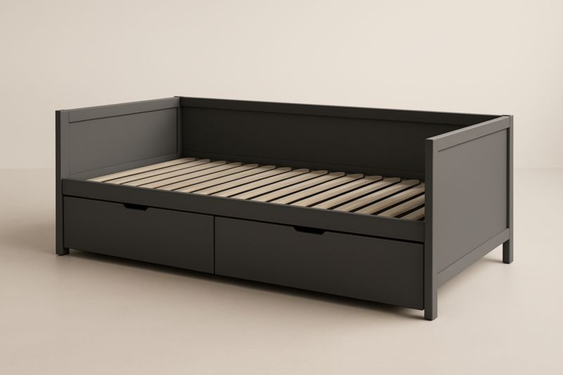 Lit de jour en bois avec tiroirs de rangement Noir
