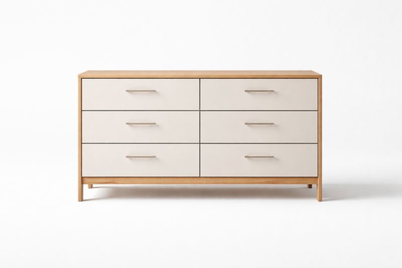 Commode 6 Tiroirs Bois et MDF Chêne Clair et Blanc