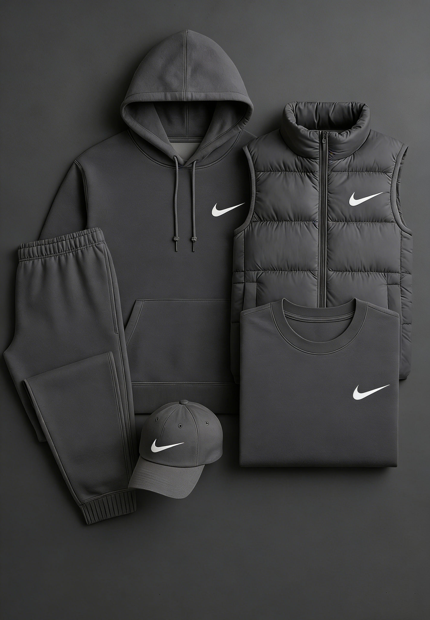 Nk Complete Set - Sweatshirt, Pants, Puffer Jacket