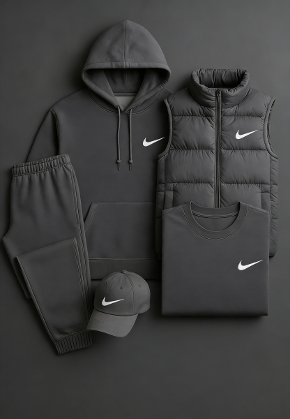 Nk Complete Set - Sweatshirt, Pants, Puffer Jacket