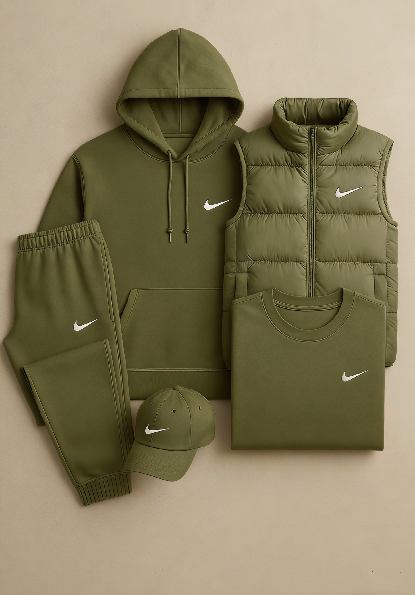 Nk Complete Set - Sweatshirt, Pants, Puffer Jacket