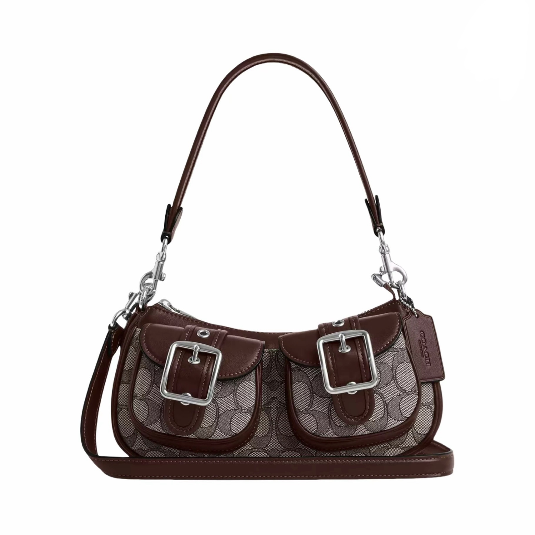 Ashton 25 Medium Logo Jacquard Silver Hardware Leather Crossbody Tote Shoulder Bag