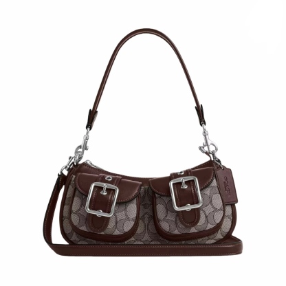 Ashton 25 Medium Logo Jacquard Silver Hardware Leather Crossbody Tote Shoulder Bag
