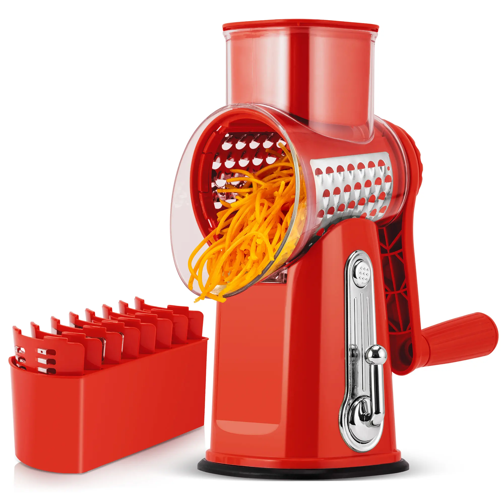 SUSTEAS Rotary Cheese Grater with Handle, 5 Well-Designed Blades, Strong Suction Cup Base, Kitchen Utensils Vegetable Slicer Dicer Fruit Vegetable Slicer Gadgets Kitchen