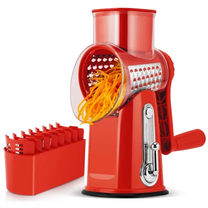 SUSTEAS Rotary Cheese Grater with Handle, 5 Well-Designed Blades, Strong Suction Cup Base, Kitchen Utensils Vegetable Slicer Dicer Fruit Vegetable Slicer Gadgets Kitchen