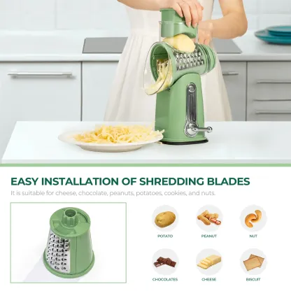SUSTEAS Rotary Cheese Grater with Handle, 5 Well-Designed Blades, Strong Suction Cup Base, Kitchen Utensils Vegetable Slicer Dicer Fruit Vegetable Slicer Gadgets Kitchen