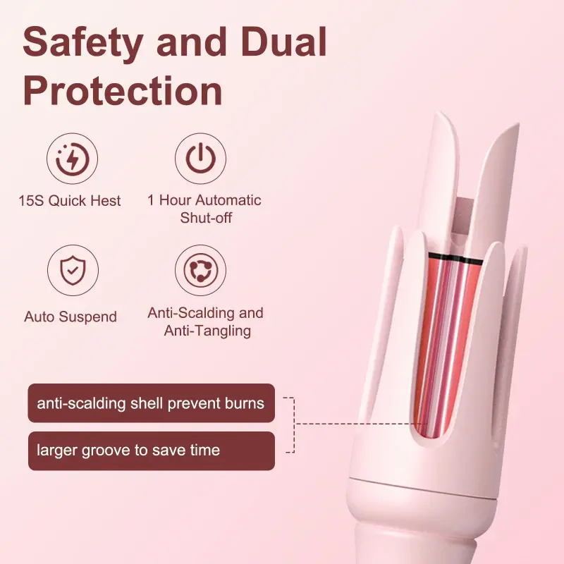 New Upgrade Automatic Curling Iron with 3 Temperatures Frizz-Free Smooth Shiny Hair, Anti-Scald-Tangle for Long Hair Auto Shut-Off Comfortable Hair Care Easy Operation Hair Styling Tool for Women & Home Use valentine gifts Bidirectional Rotation
