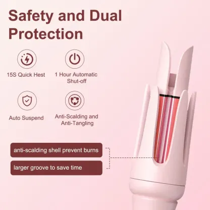 New Upgrade Automatic Curling Iron with 3 Temperatures Frizz-Free Smooth Shiny Hair, Anti-Scald-Tangle for Long Hair Auto Shut-Off Comfortable Hair Care Easy Operation Hair Styling Tool for Women & Home Use valentine gifts Bidirectional Rotation
