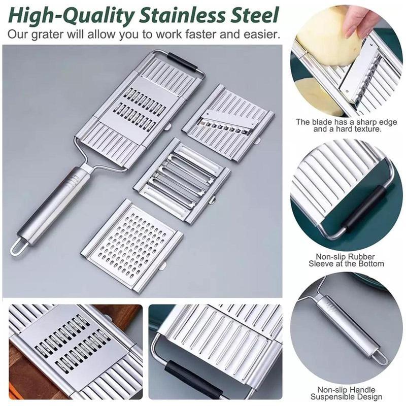 Stainless Steel 4 in 1 Multi-Purpose Vegetable Slicer,with 4 Adjustable Blades for Various Vegetables