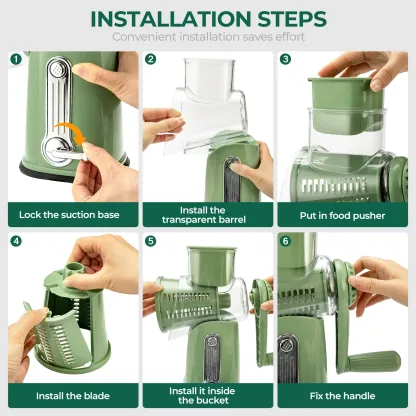 SUSTEAS Rotary Cheese Grater with Handle, 5 Well-Designed Blades, Strong Suction Cup Base, Kitchen Utensils Vegetable Slicer Dicer Fruit Vegetable Slicer Gadgets Kitchen