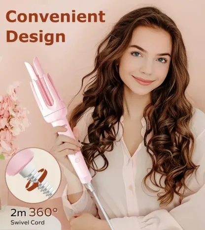 New Upgrade Automatic Curling Iron with 3 Temperatures Frizz-Free Smooth Shiny Hair, Anti-Scald-Tangle for Long Hair Auto Shut-Off Comfortable Hair Care Easy Operation Hair Styling Tool for Women & Home Use valentine gifts Bidirectional Rotation