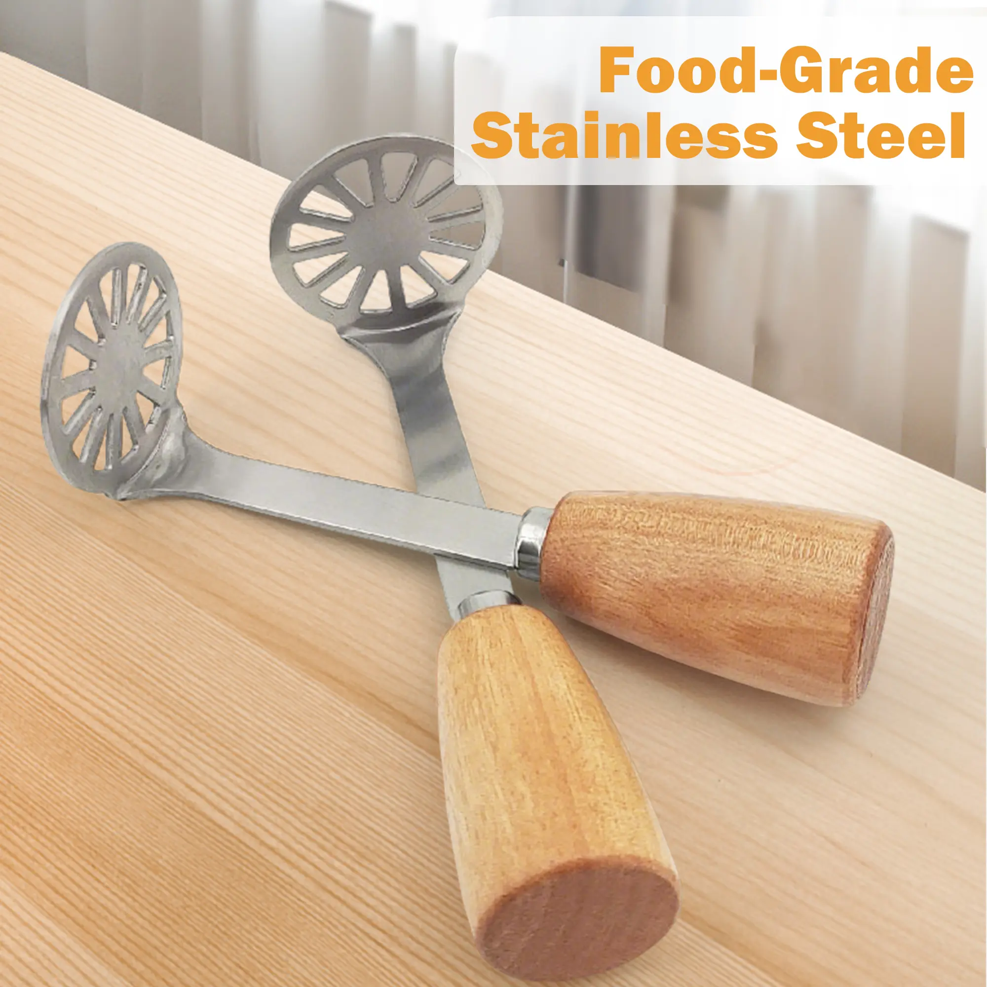 2 Count High Performance Mini Masher Set for Potatoes Avocados and Beans Stainless Steel Wood Handle