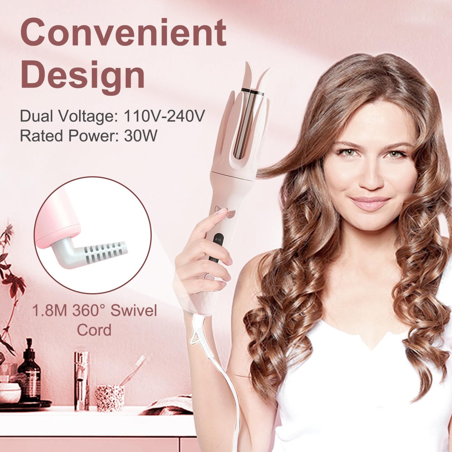 New Upgrade Automatic Curling Iron with 3 Temperatures Frizz-Free Smooth Shiny Hair, Anti-Scald-Tangle for Long Hair Auto Shut-Off Comfortable Hair Care Easy Operation Hair Styling Tool for Women & Home Use valentine gifts Bidirectional Rotation